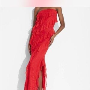 Wild Fable Red Strapless Lace Ruffle Dress NWT